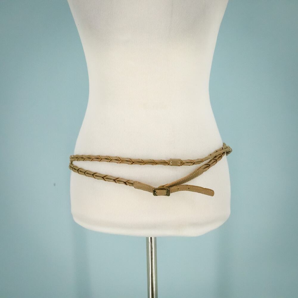 J. Jill Size Medium M Large L Light Brown Braided Woven Leather Double Wrap Belt